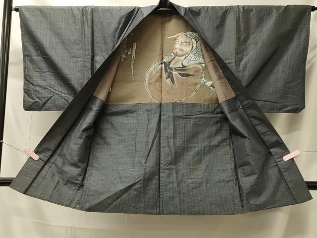 平和屋着物#男性 長羽織 紬地 格子 正絹 逸品 CABM0164in