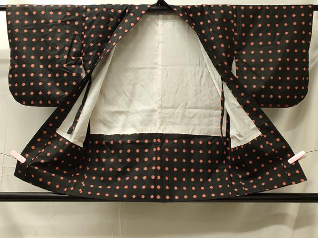 平和屋着物#羽織 紬地 水玉 黒地 正絹 逸品 CABM0189in