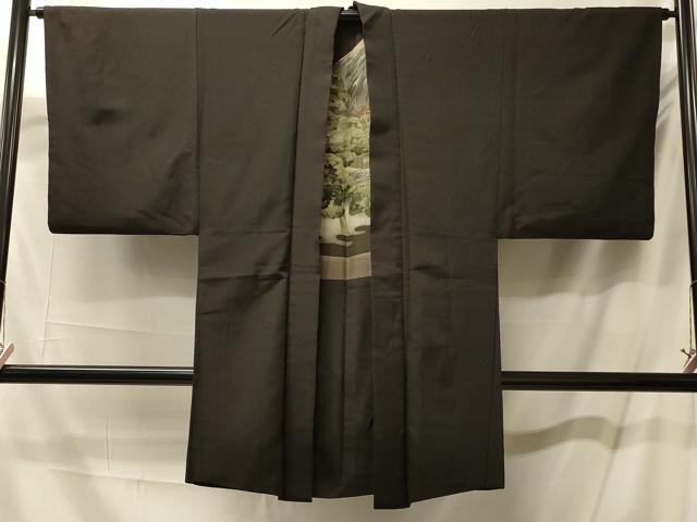 平和屋着物#男性 長羽織 紬地 黒地 正絹 逸品 CABM0190in