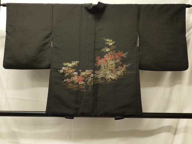 平和屋着物#羽織 寿光織 流水御所車花文 黒地 金銀糸 正絹 逸品 CABM0202in
