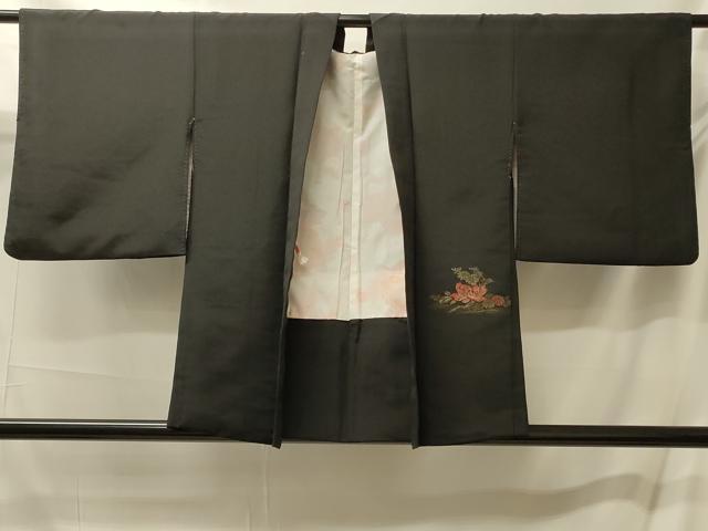 平和屋着物#羽織 寿光織 流水御所車花文 黒地 金銀糸 正絹 逸品 CABM0202in