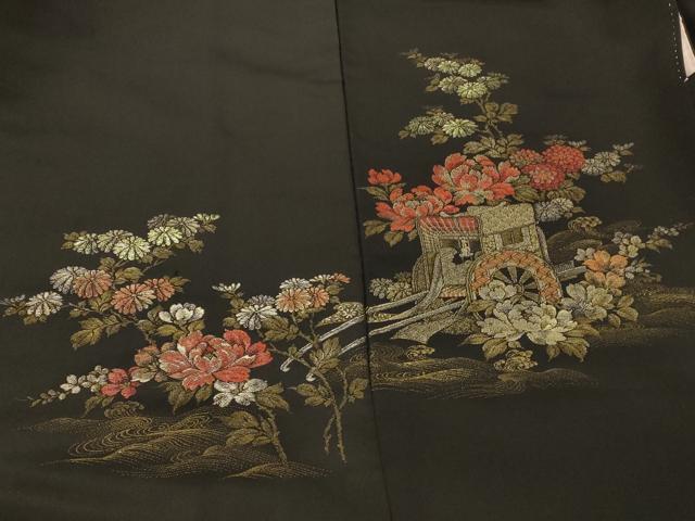 平和屋着物#羽織 寿光織 流水御所車花文 黒地 金銀糸 正絹 逸品 CABM0202in