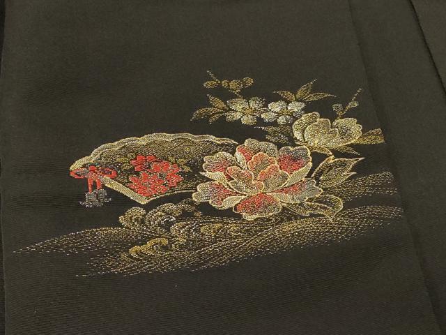 平和屋着物#羽織 寿光織 流水御所車花文 黒地 金糸 正絹 逸品 CABM0203in