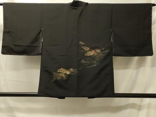 平和屋着物#羽織 寿光織 破れ色紙花文 黒地 金糸 正絹 逸品 未使用 CABM0210in
