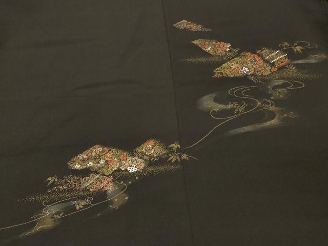 平和屋着物#羽織 寿光織 破れ色紙花文 黒地 金糸 正絹 逸品 未使用 CABM0210in
