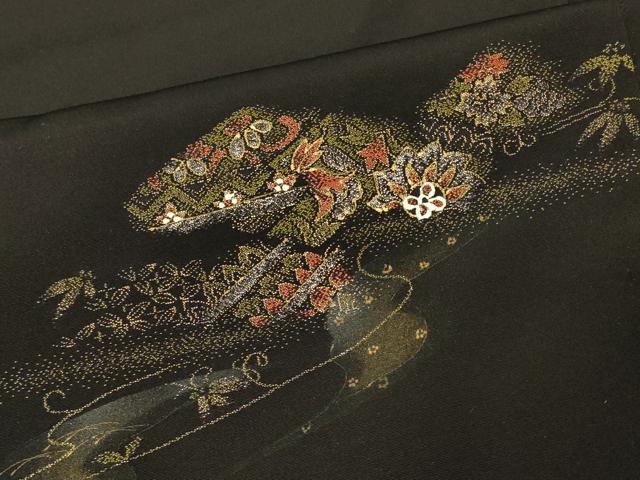 平和屋着物#羽織 寿光織 破れ色紙花文 黒地 金糸 正絹 逸品 未使用 CABM0210in