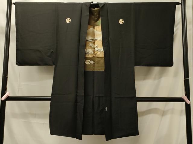 平和屋着物#男性 長羽織 黒紋付き 正絹 逸品 CABM0219in