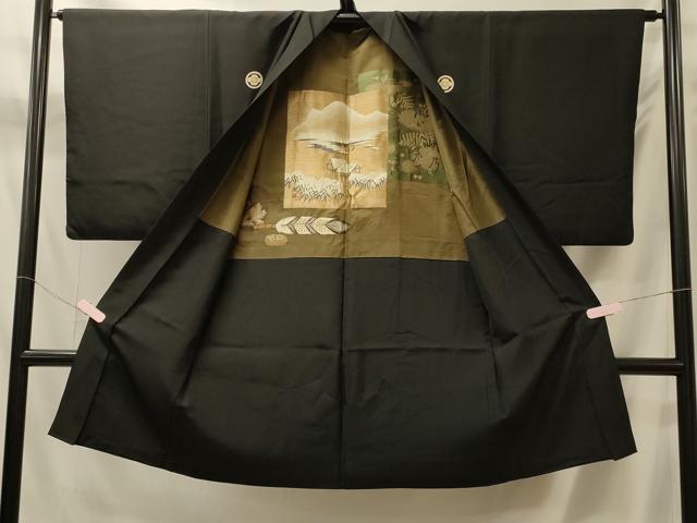 平和屋着物#男性 長羽織 黒紋付き 正絹 逸品 CABM0219in
