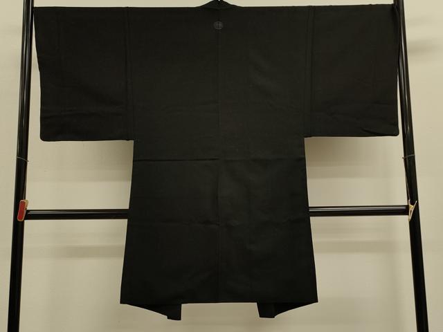 平和屋着物#男性 長羽織 ひげ紬 黒地 正絹 逸品 CABM0283in