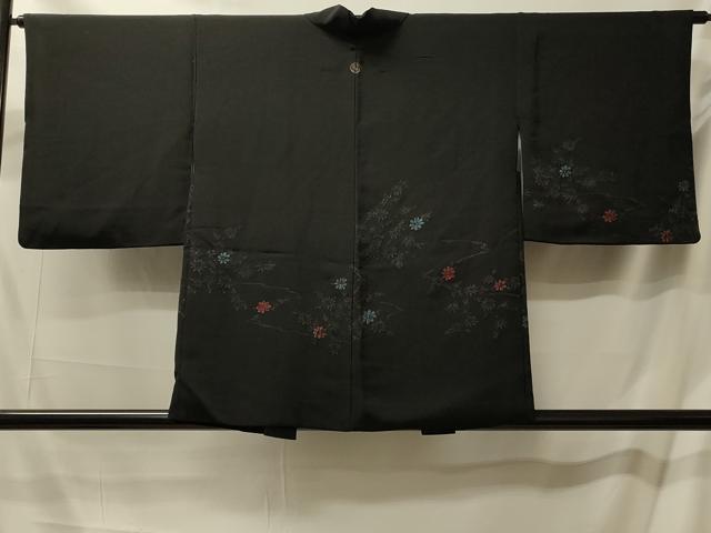 平和屋着物#羽織 草花文 黒地 正絹 逸品 CABM0298in