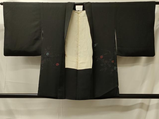 平和屋着物#羽織 草花文 黒地 正絹 逸品 CABM0298in