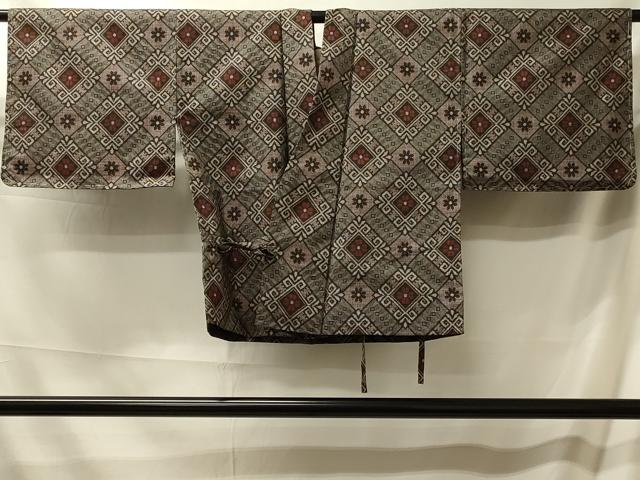 平和屋着物#本場大島紬 龍郷絣 道中着 花菱文 正絹 逸品 未使用 CABM0304in