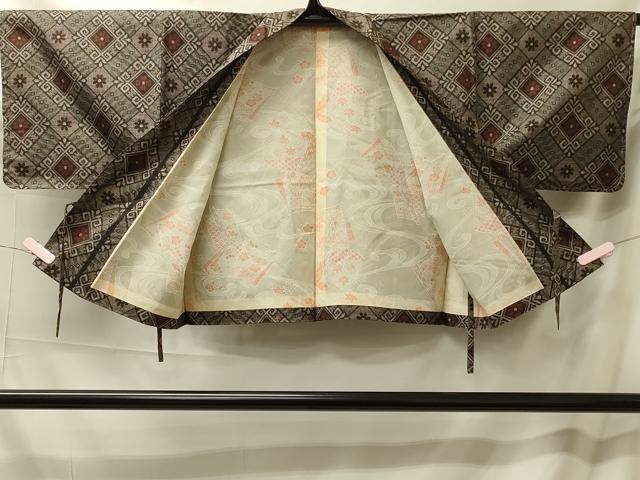 平和屋着物#本場大島紬 龍郷絣 道中着 花菱文 正絹 逸品 未使用 CABM0304in