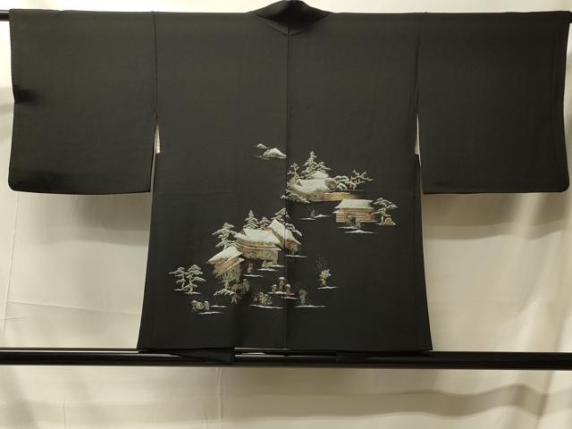 平和屋着物#羽織 寿光織 人物風景文 黒地 金糸 正絹 逸品 CABM0305in
