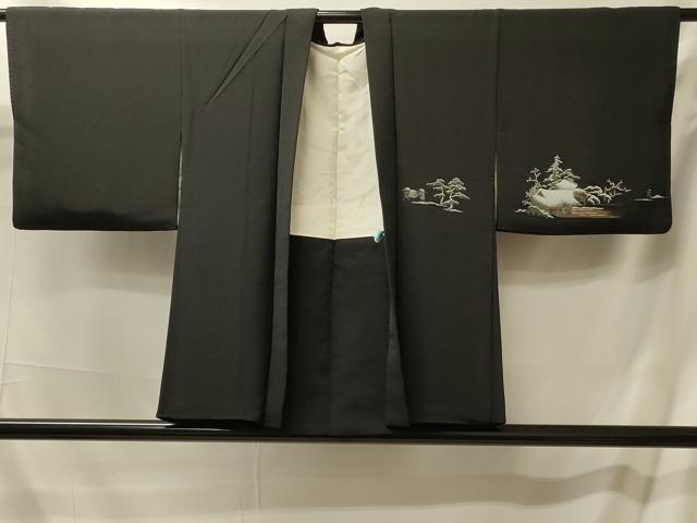 平和屋着物#羽織 寿光織 人物風景文 黒地 金糸 正絹 逸品 CABM0305in