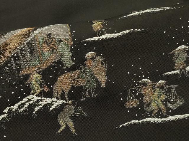 平和屋着物#羽織 寿光織 人物風景文 黒地 金糸 正絹 逸品 CABM0305in