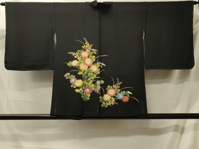 平和屋着物#羽織 草花文 黒地 正絹 逸品 未使用 CABM0310in