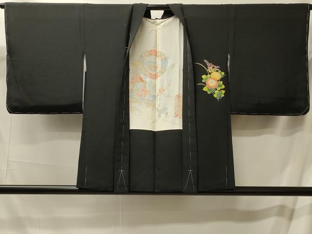 平和屋着物#羽織 草花文 黒地 正絹 逸品 未使用 CABM0310in