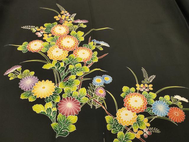 平和屋着物#羽織 草花文 黒地 正絹 逸品 未使用 CABM0310in
