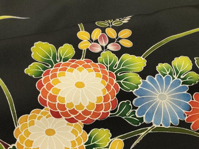 平和屋着物#羽織 草花文 黒地 正絹 逸品 未使用 CABM0310in