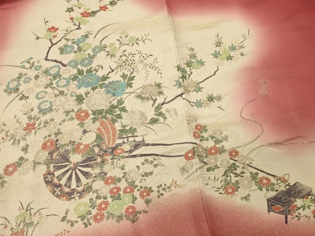 平和屋着物#羽織 寿光織 花車文 暈し染め 金銀糸 正絹 逸品 CABM0311in