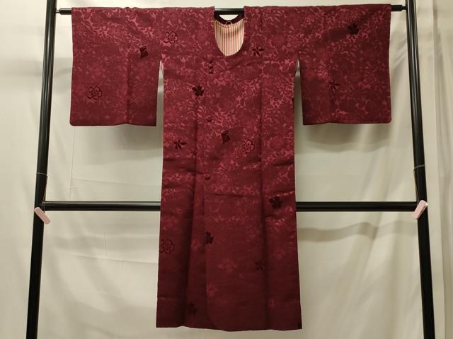 平和屋着物#道行コート 輪奈ビロード 草花文 ロング丈 正絹 逸品 CABM0318in