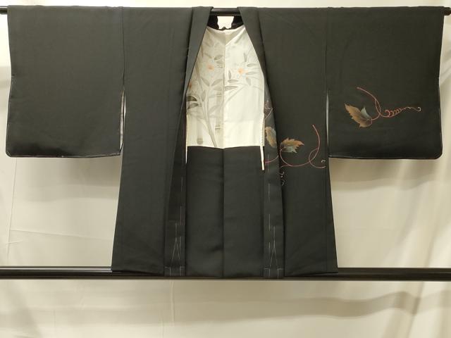 平和屋着物#羽織 刺繍 葡萄蔦の葉文 黒地 金彩 正絹 逸品 CABM0330in