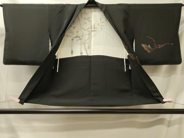平和屋着物#羽織 刺繍 葡萄蔦の葉文 黒地 金彩 正絹 逸品 CABM0330in