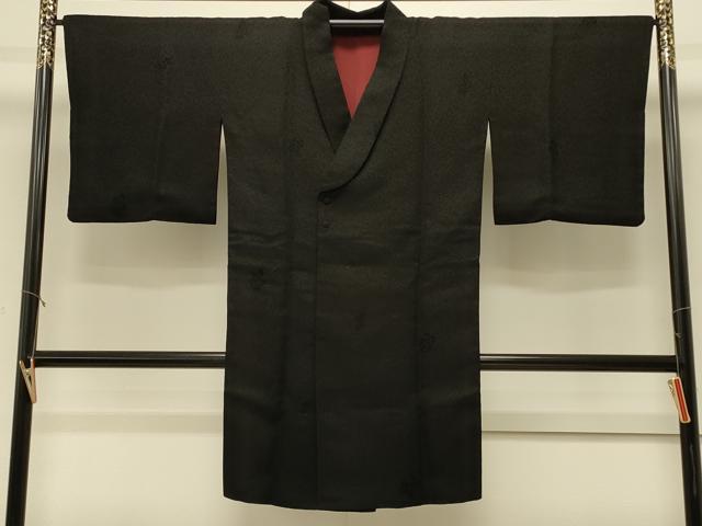 平和屋着物#和装コート 輪奈ビロード 葉づくし 黒地 ロング丈 正絹 逸品 CABM0367in