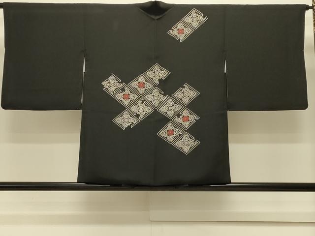 平和屋着物#中国三大刺繍 相良刺繍 総刺繍 羽織 花菱文 黒地 正絹 逸品 CABM0384in
