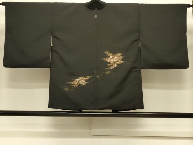 平和屋着物#羽織 寿光織 花蝶文 黒地 金銀糸 正絹 逸品 CABM0394in