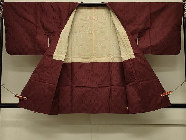 平和屋着物#道行コート 紬地 花織 格子 正絹 逸品 CABM0398in