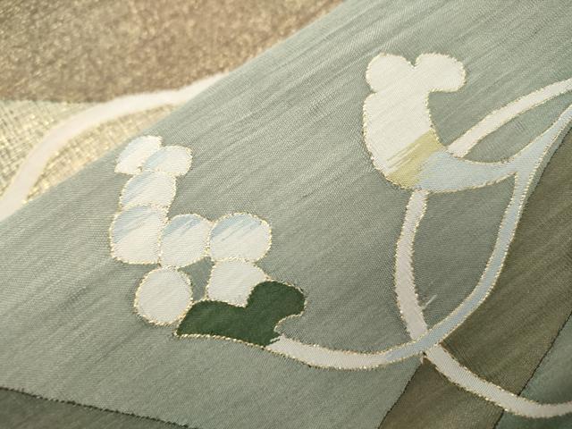 平和屋着物▽太鼓柄袋帯 スリーシーズン 春夏秋 すくい織 草花文 金糸 正絹 逸品 CABM0403dy