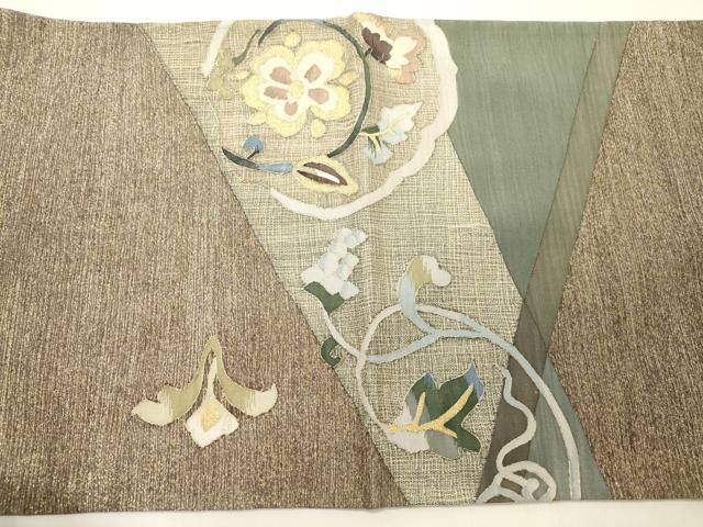 平和屋着物▽太鼓柄袋帯 スリーシーズン 春夏秋 すくい織 草花文 金糸 正絹 逸品 CABM0403dy