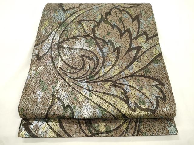 平和屋着物●澤屋重兵衛 六通柄袋帯 草木文 金銀彩 正絹 逸品 CABM0416dy