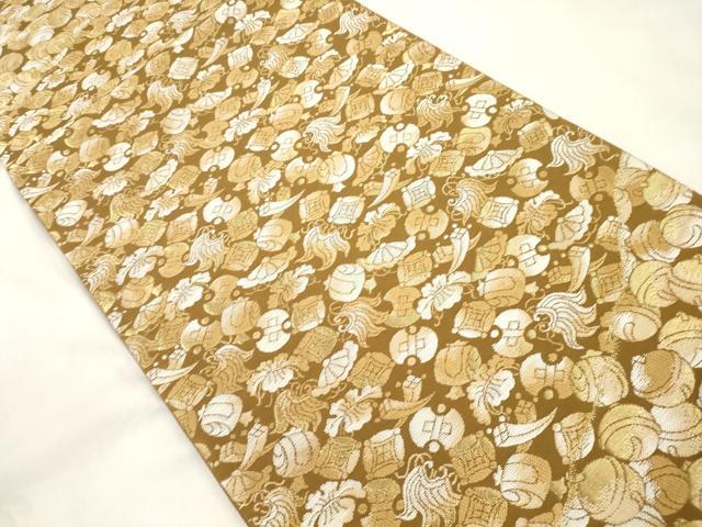 平和屋着物●洛楽人工房 全通柄袋帯 宝尽くし文 金糸 正絹 逸品 CABM0420dy