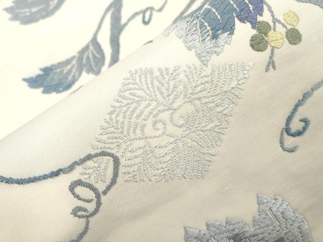 平和屋着物●六通柄袋帯 唐織 藍 葡萄蔦の葉文 正絹 逸品 CABM0424dy