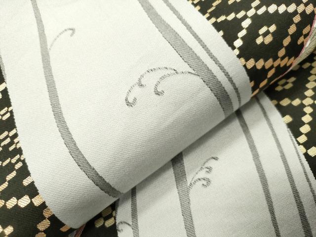平和屋着物●袋帯 螺鈿 流水花文 黒地 金彩 正絹 逸品 CABM0445dy