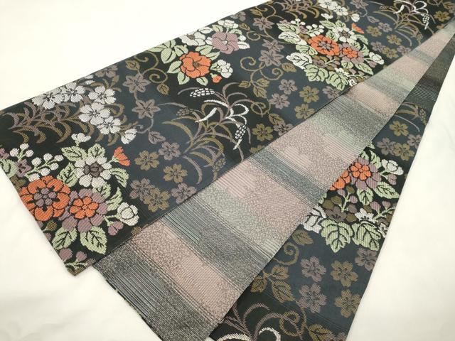 平和屋着物●両面 六通柄袋帯 草花文 正絹 逸品 CABM0448dy