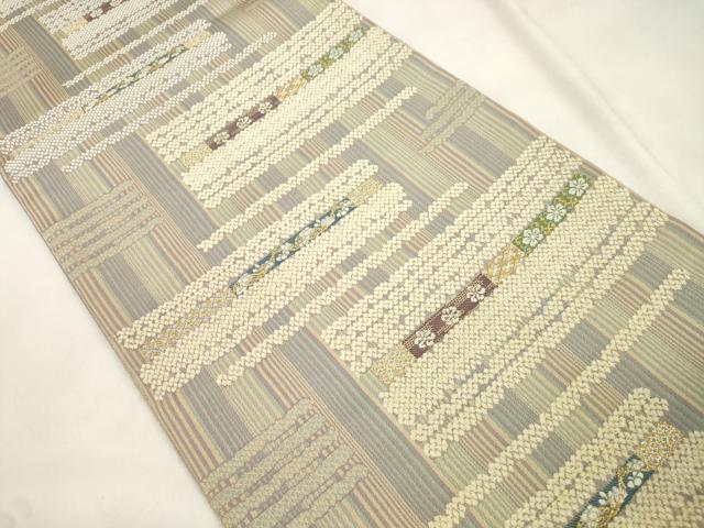 平和屋着物●両面 六通柄袋帯 モール 横段花文 金銀糸 正絹 逸品 CABM0450dy