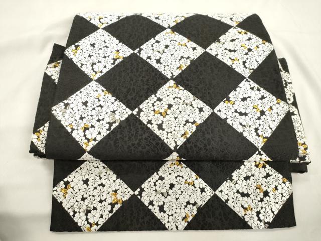 平和屋着物●ワンタッチつけ帯 唐織 菱花文 黒地 金銀糸 正絹 逸品 CABM0459dy