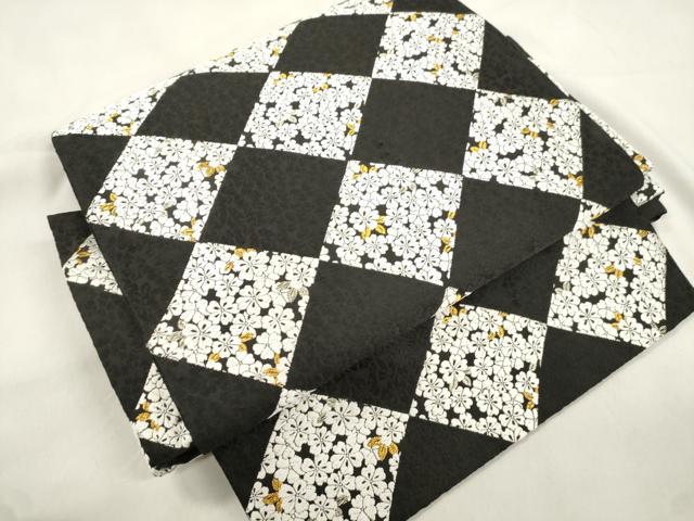 平和屋着物●ワンタッチつけ帯 唐織 菱花文 黒地 金銀糸 正絹 逸品 CABM0459dy