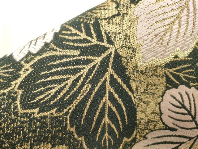平和屋着物●つけ帯 葡萄蔦の葉文 黒地 金糸 正絹 逸品 CABM0461dy
