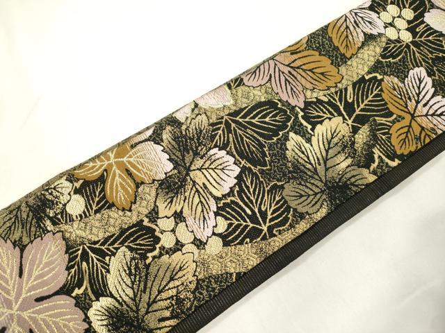 平和屋着物●つけ帯 葡萄蔦の葉文 黒地 金糸 正絹 逸品 CABM0461dy