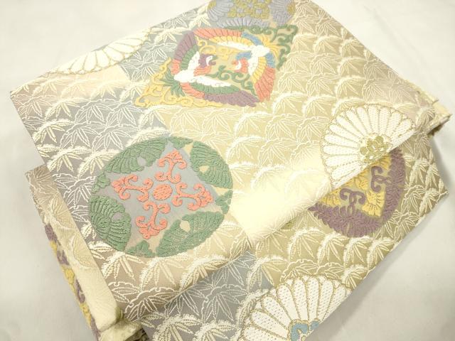 平和屋着物●西陣 芳彩美術織物 ワンタッチつけ帯 唐織 花鳥丸文 正絹 逸品 CABM0470dy