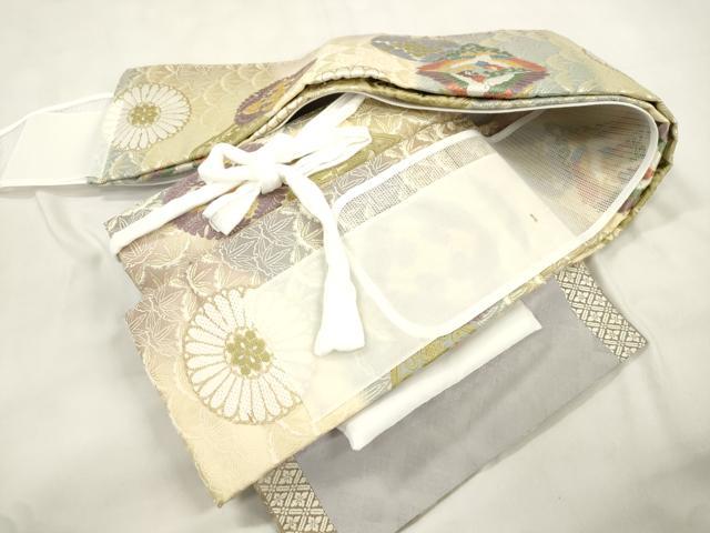 平和屋着物●西陣 芳彩美術織物 ワンタッチつけ帯 唐織 花鳥丸文 正絹 逸品 CABM0470dy