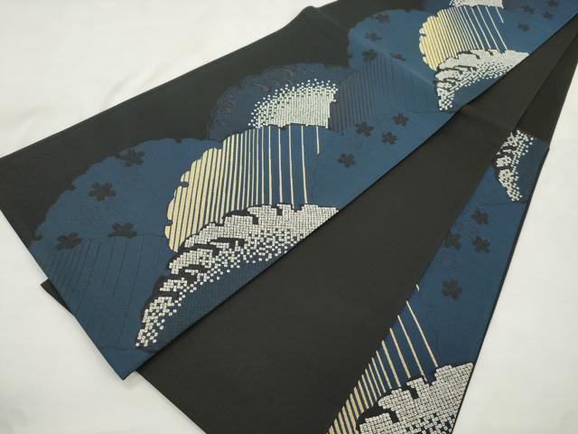 平和屋着物●六通柄袋帯 雪輪花文 黒地 金銀糸 正絹 逸品 CABM0485dy