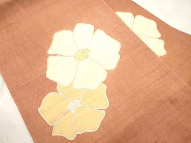 平和屋着物*夏物 九寸名古屋帯 駒刺繍 舞花文 銀彩 麻 逸品 CABM0490dy