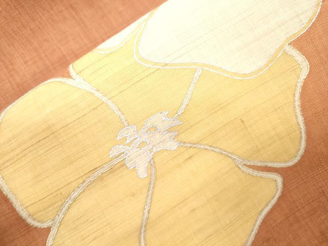 平和屋着物*夏物 九寸名古屋帯 駒刺繍 舞花文 銀彩 麻 逸品 CABM0490dy