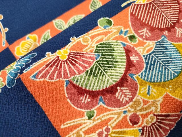 平和屋着物●全通柄九寸名古屋帯 型染め 草花文 鬼しぼ縮緬 正絹 逸品 CABM0493dy